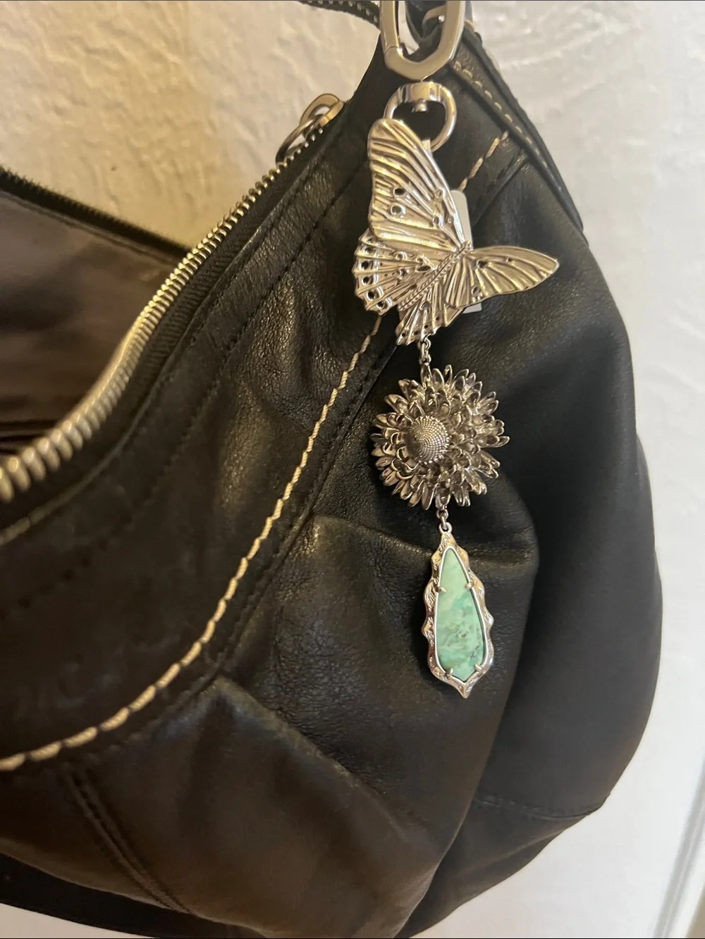Kendra Scott Silver Butterfly Sunflower Turquoise Drop Bag Charm
